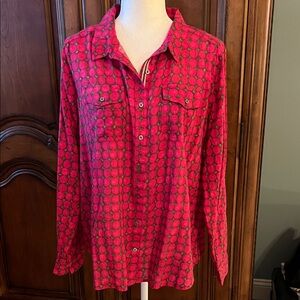 Sundance Magenta Floral Joy  Button-Down Blouse, NWT, XL